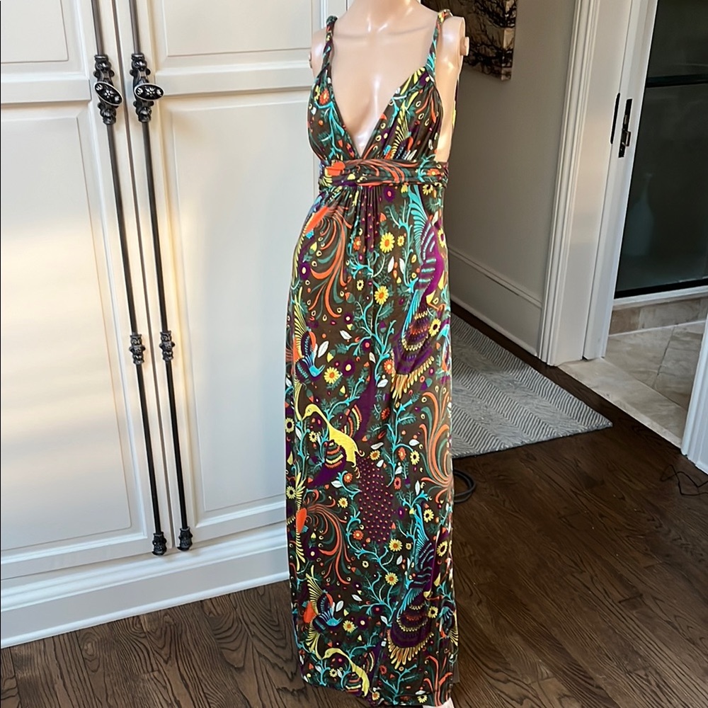 T-Bags Green Plunge Neck Sleeveless Maxi Sundress